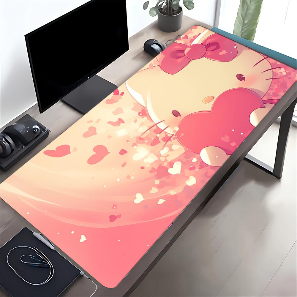 1pc Large Gaming Mouse Pad, UV Reactive Non-Slip Desk Mat, Washable Polyester Hello Kitty Hearts CuteComputer Pad with Vibrant Game Machine