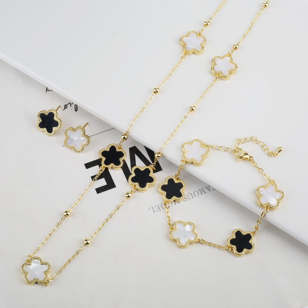 New Sweater Chain Five Point Star Creative Plant Plum Blossom Jewelry Set Shell Simple Bracelet/Necklace/Earrings Women's Clover