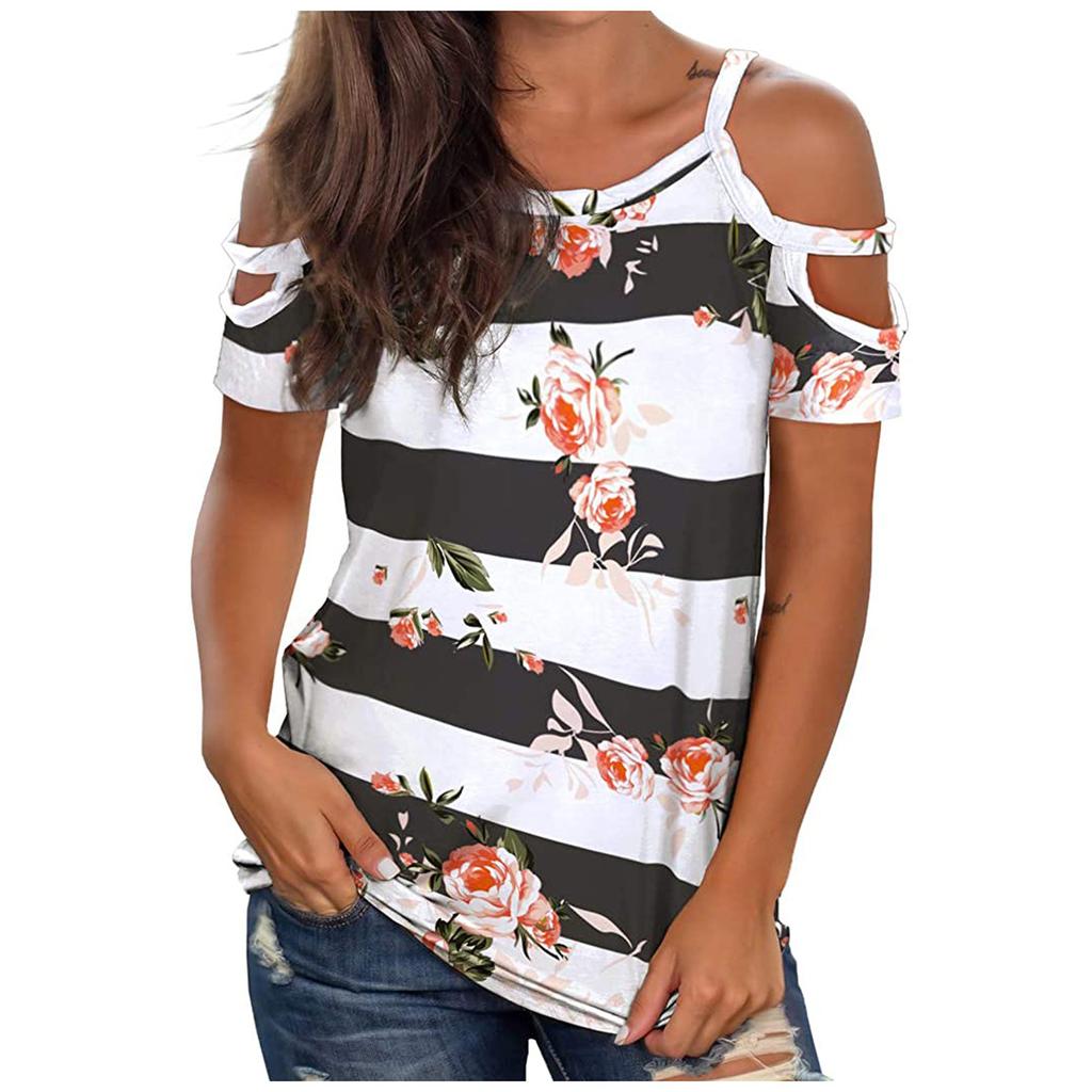 Women's Hollow Out Solid Printing Casual Short SleeveT-shirt Tops Blouse