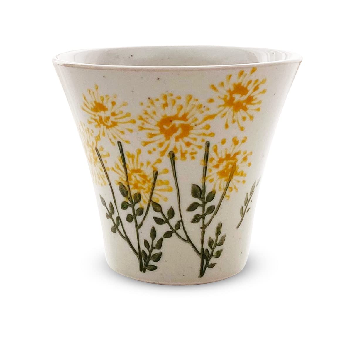 

Isayama Kiln Teacup Made in Yellow J-kitchens (Hasami Ware), Japan, 140cc, Wildflowers,