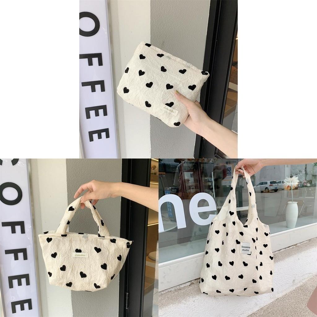 Trendy Canvas Heart Tote Bag Stylish Street Style Shoulder Bag With Large Capacity For Everyday Use