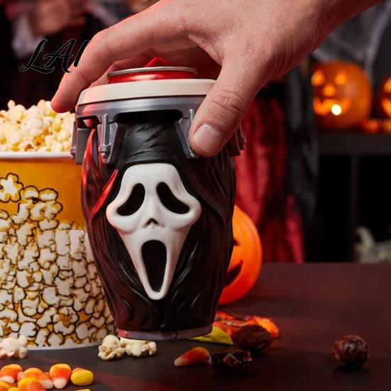 Beverage Can Holder 3D Printed Scream Cup Holder Halloween Ghost Face Drink Mask Sleeve Figurine Spooky Desktop Ornament for Holiday Home