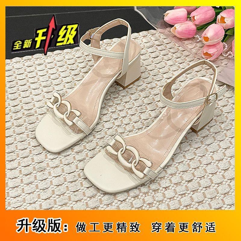 Internet Celebrity Word with Fashion High Heels Sandals Square Head Thick Heel Wear Versatile High Heels Women 2025 Summer New