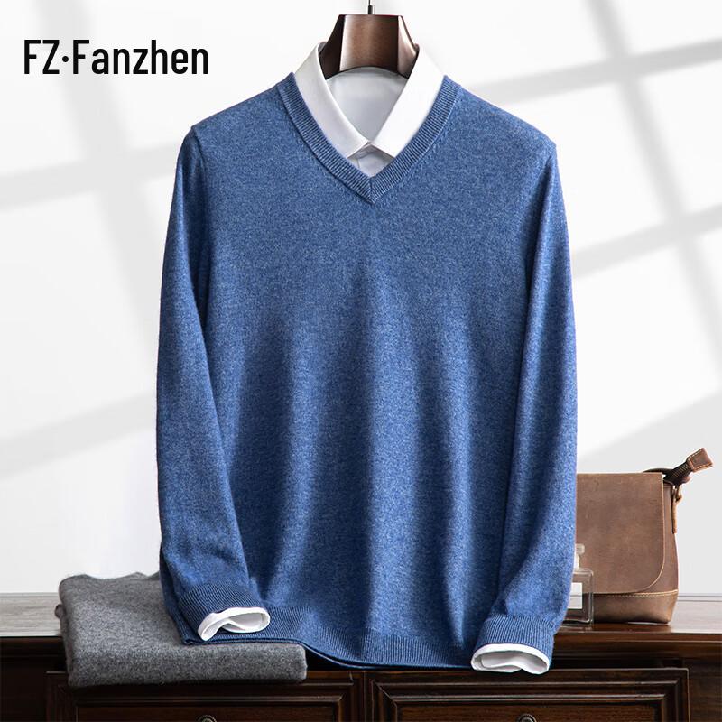 Fanzhen Men's V-Neck Cashmere Blend Sweater
