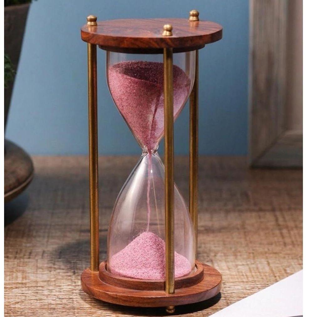 5-Minute Wooden & Brass Sand Timer – 12” Antique Hourglass Sand Clock for Home & Office Decor