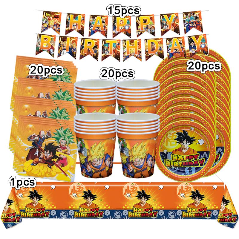 Dragonball Birthday Decoration Goku Stickers Balloons Disposable Tableware Tablecloth Straw Cup Plates Baby Shower Supplies Toy