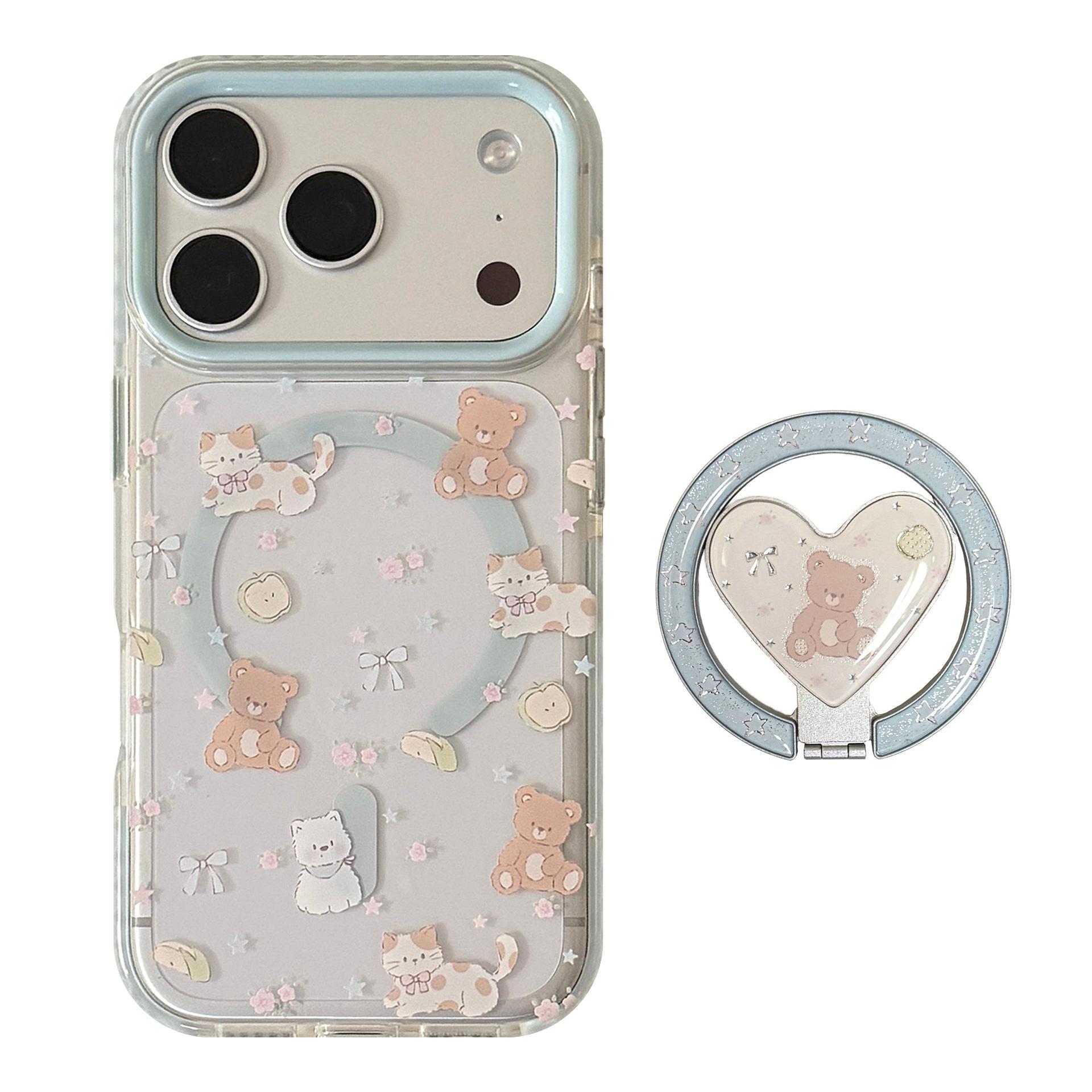 

Cute Bear Magnetic Heart-Shaped Phone Case for iPhone 16, iPhone 17, and iPhone 17 Pro Max iPhone 17 Pro Max