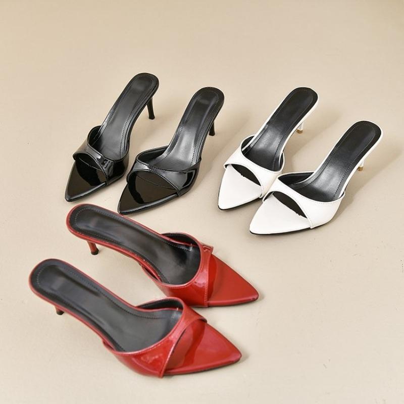 Fashion Summer Women High Heels Sexy Pointed Stiletto Heels Slippers Fashion Patent Leather High-heeled Slippers for Women Mules Slides