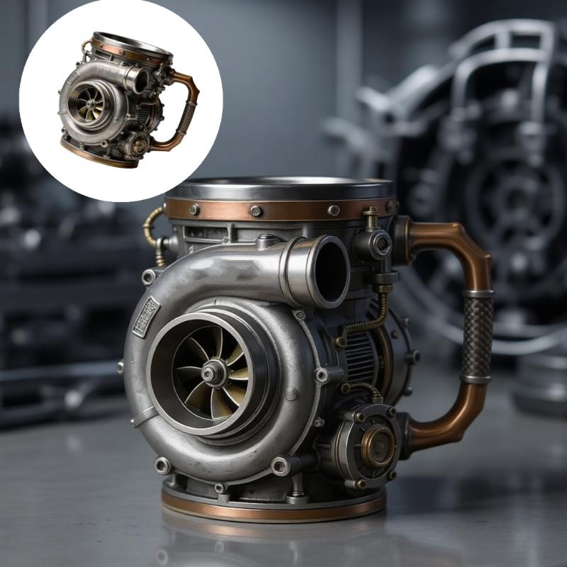 Tazza in Resina con Design Turbocharger per Appassionati di Auto Impugnatura Confortevole Tazza da Caffè con Manico per Casa o Ufficio