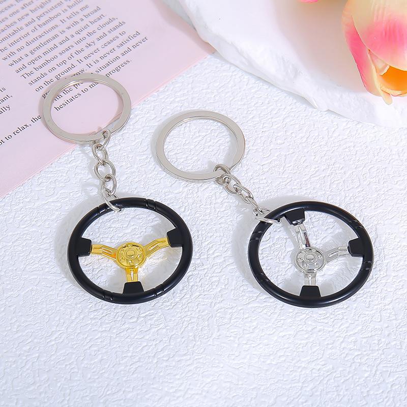 Mini Steering Wheel Keychain Bright Metallic Finish Wear Proof Key Pendant for Boyfriends Birthday Surprise Gift