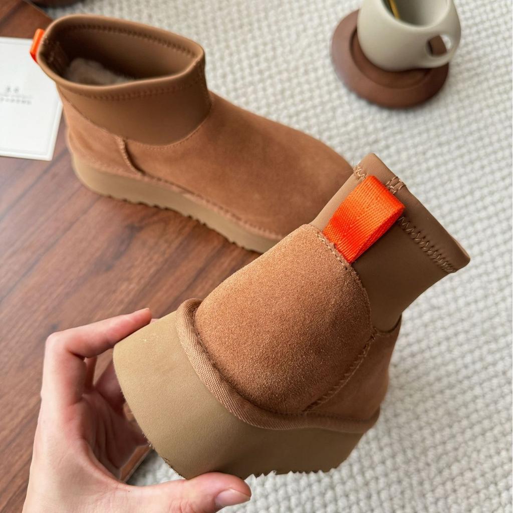 Thick-soled snow boots women's elastic cloth Sangpo fur integrated heightening deep wool velvet boots warm cotton shoes winter