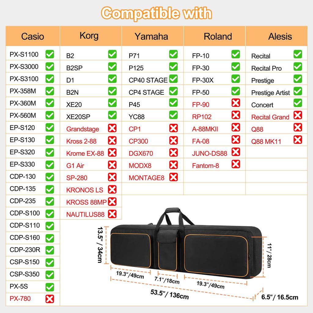 LoDrid Keyboard Case 88 Keys Soft Keyboard Bag Electronic Piano Case with 6 Mats Anti-Slip