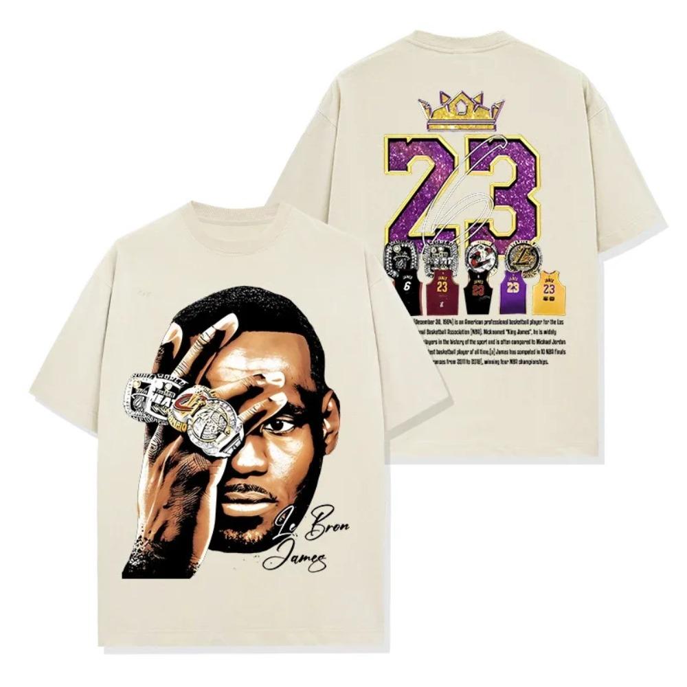 LeBron James Pattern Printed Short Sleeve T-shirt Pure Cotton Crew Neck Men's and Women's Trend Top Sports Summer