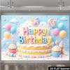 2D Pastel Happy Birthday Backdrop with Cake Photography Background