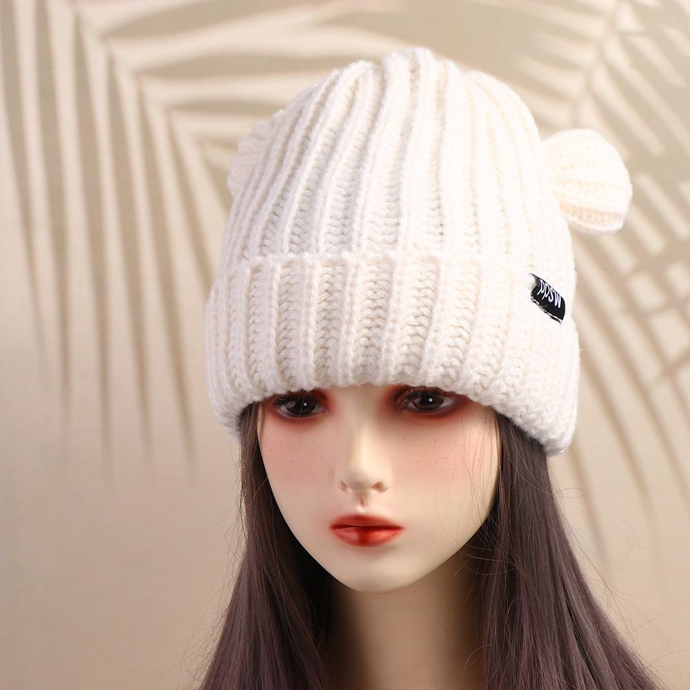 Letter Cat Ears Beanie Beanie Hat Bear Ears Knitted Hat Cute   Winter/Autumn