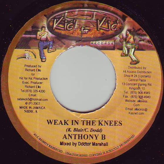 

7-дюймовая пластинка ANTHONY B, ADMIRAL TIBET - Weak In The Knees / Every Man To A NONE Kic For Kic R 2003 Ямайка Регги, Ска и Даб Б/У