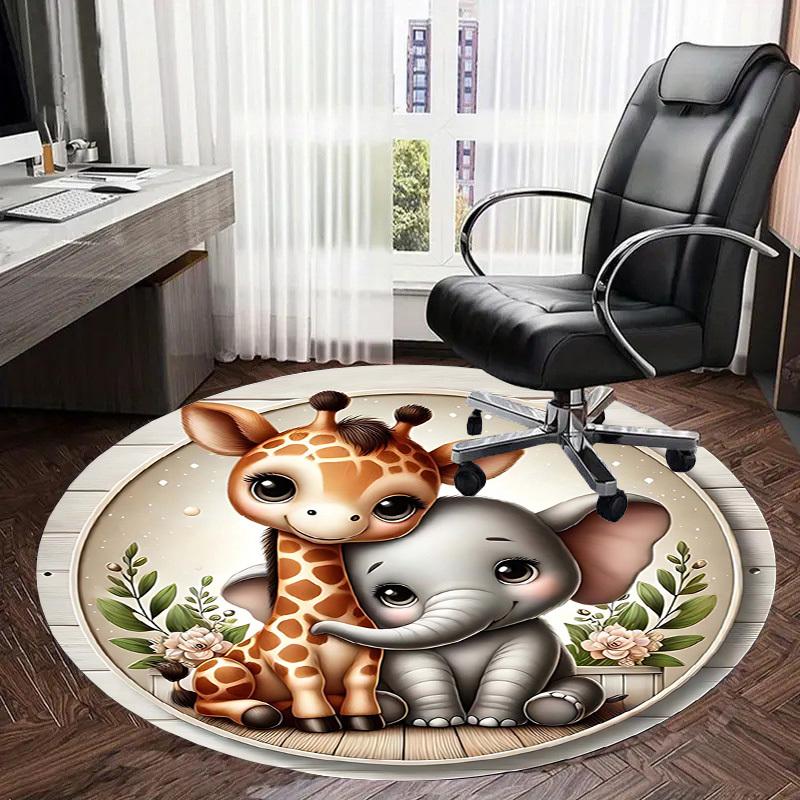 1PC Giraffe Elephant Non-Slip Floor Round carpet, Office, family, bedroom, Large Area Rug Indoor Rugs, Vibrant Colors-Z0462