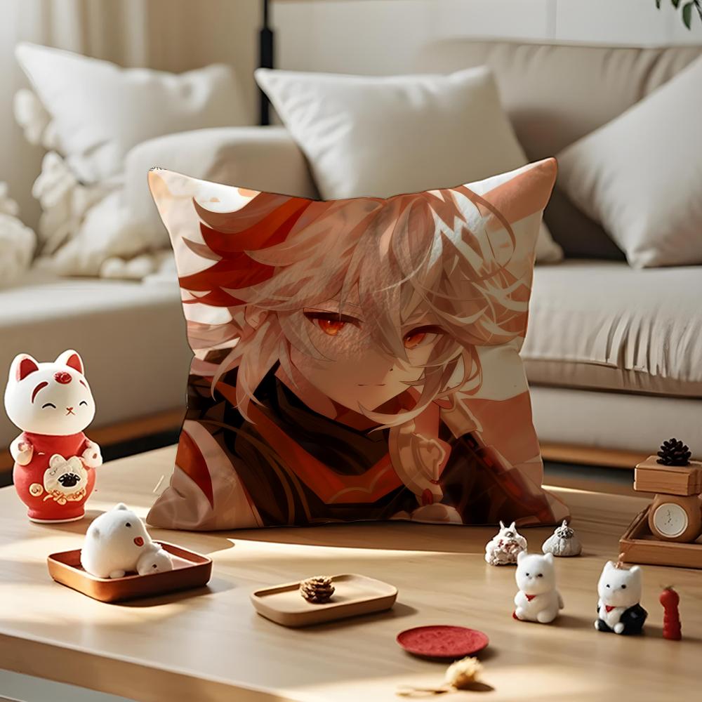 Game Genshin Impact Kazuha Cushion Cover Silky Short Plush Invisible Zipper Dustproof Sofa Pillow Case for Home Decor