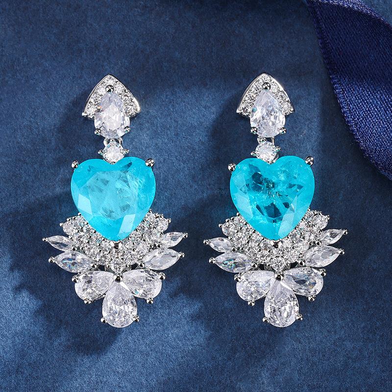 

Jewelry Copper Bottom Gold-Plated Simulation Color Treasure Heart-Shaped Stud Earrings Light Luxury Temperament Earrings Women 12 * 12