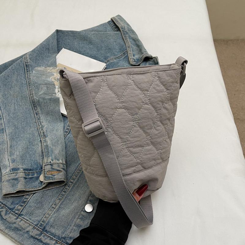 Korean Style Versatile Women Crossbody Bag Solid Color Adjustable Straps Cotton Clothing Bag Diamond Grid Tote Bag for Women