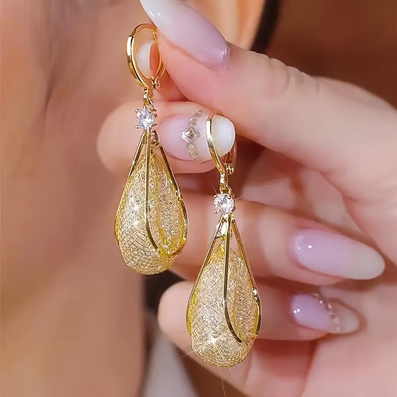 Light Luxury Niche High-end Design Women's Earrings Exquisite and Shiny Mesh Bag Rhinestone Personalized Design Earrings Earrings