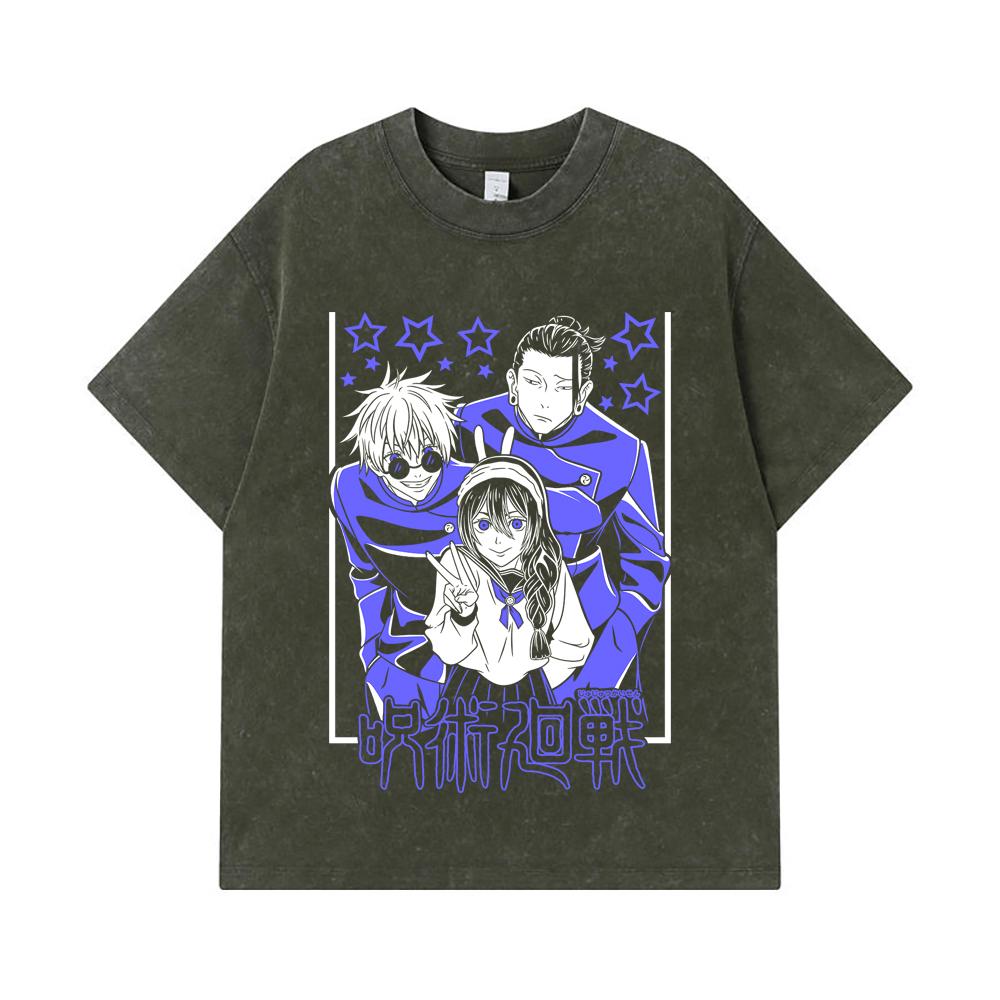 

275 GSM Washed T-shirts 100% Cotton Jujutsu Kaisen V54 Print Unisex Heavy Cotton T Shirt S армия зеленый