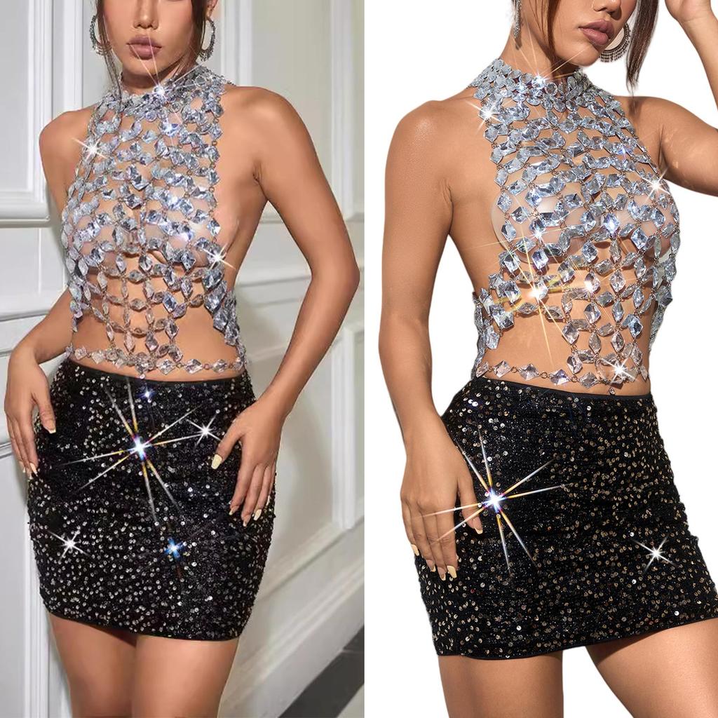 Alluring Backless Metal Chains Jewelry Unique Backless Gemstone Body Chain Jewelry Accessory For Fashionable Night Outs
