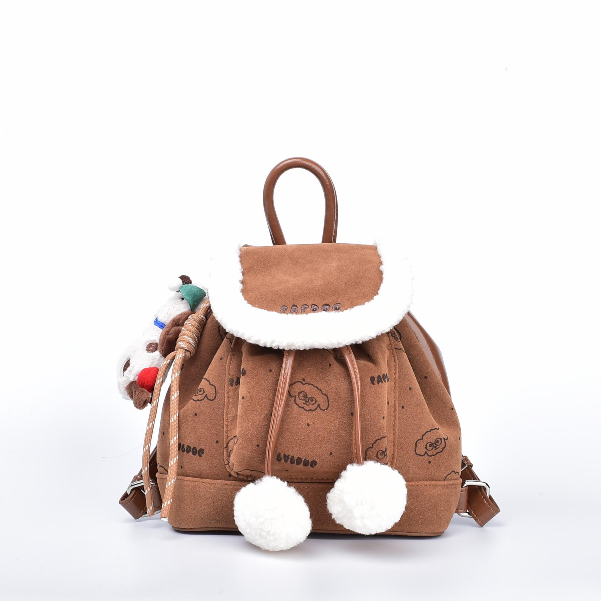 

2025 Осень/Зима Ретро Милый Плюшевый Рюкзак - Женская Повседневная Сумка Большой Вместимости для Поездок на Работу коричневый