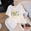 Damen Plus Size Locker Mittellanges Kurzarm-T-Shirt (Schlankmachend, Rundhals) - Erhältlich in Größen 200/300/350 Jin, Stil 6109