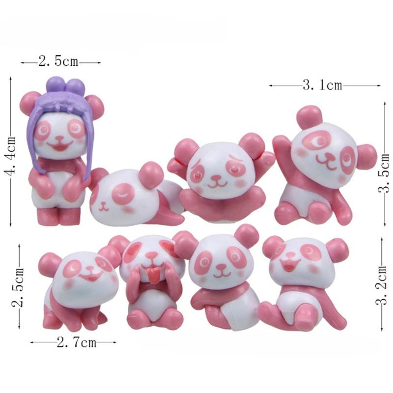 8 Three-dimensional Creative Small Cute Plastic Panda-shaped Figurines and Micro-landscape Decorative Figurines
