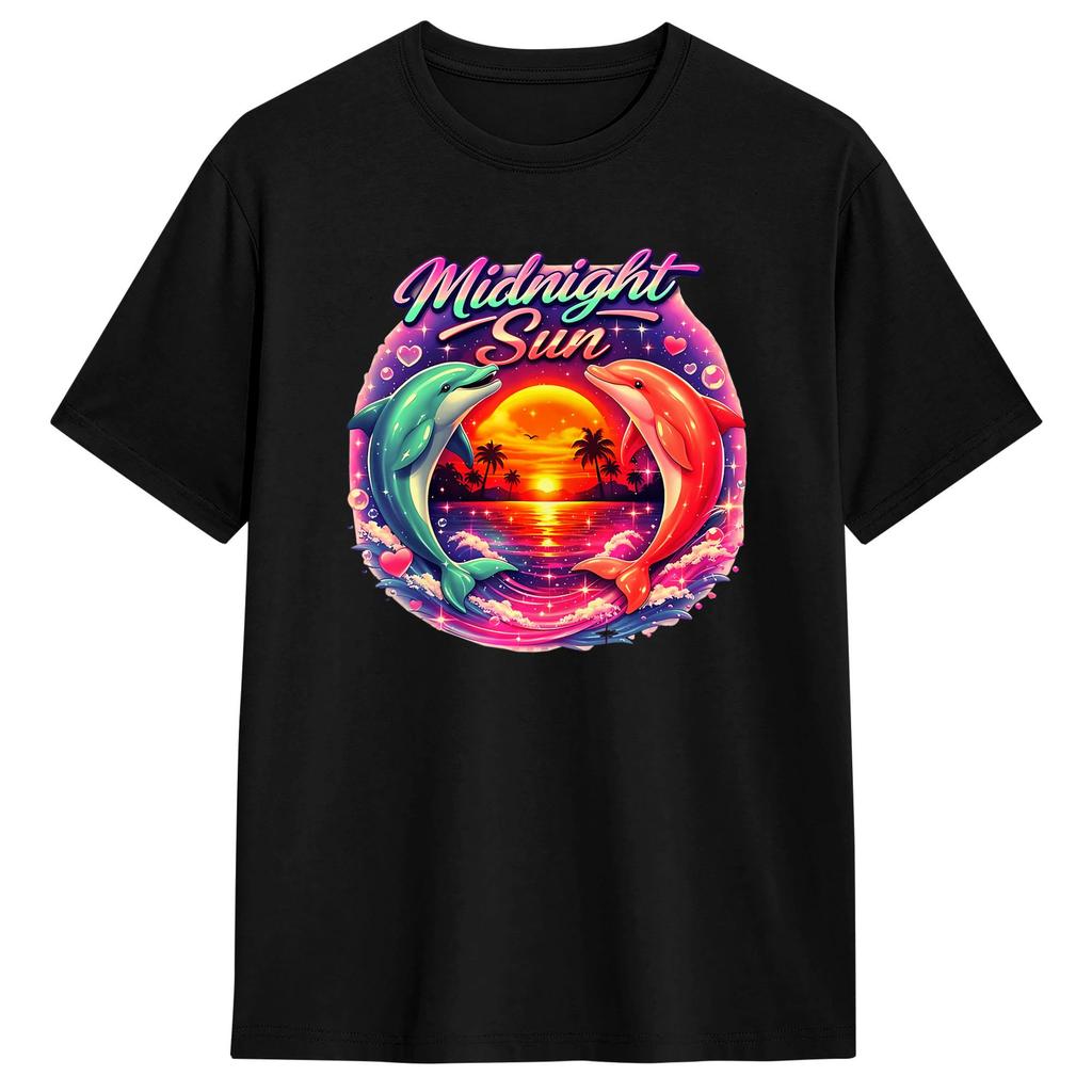 Vintage Retro Midnight Sun Dolphin Graphic Tshirt Unisex Vintage T Shirts Beach Oneck Harajuku Tees Wholesale Plus Size Tops