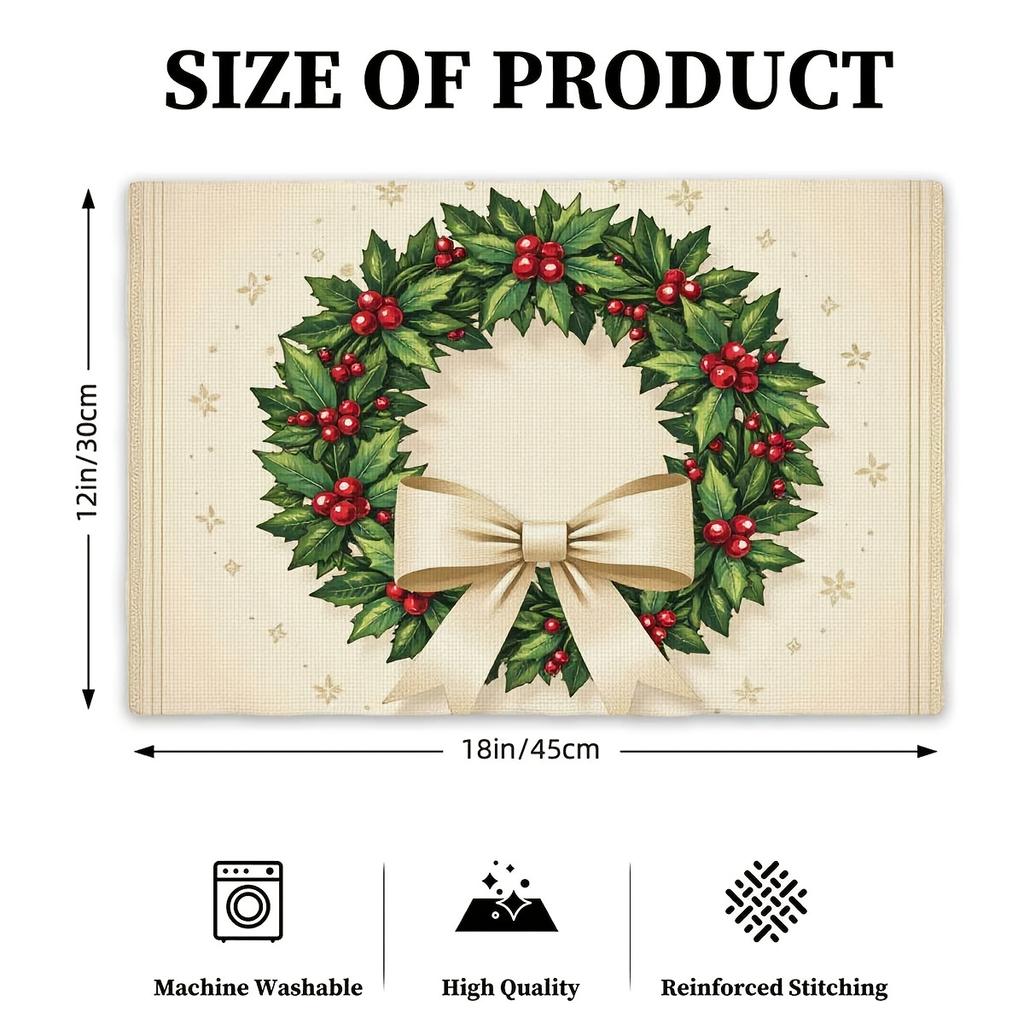 4pcs Set, 2D Flat Print Placemats - Elegant Christmas Wreath Rectangular Table Mats for Holiday Gatherings, Family Parties, Picn