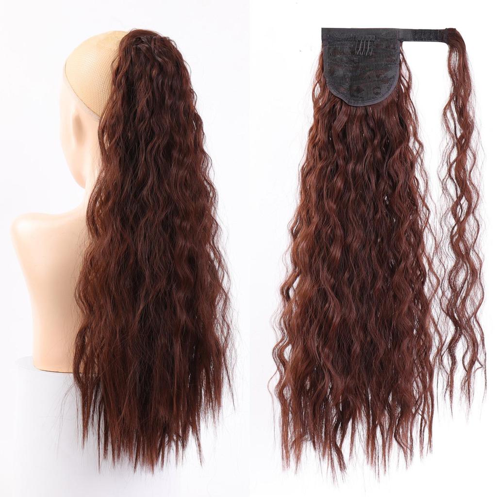 Coada de cal cu velcro, lung și ondulat, sintetică, cu clemă în coadă de păr, păr fals, coadă de cal, cu agrafe, extensie de păr