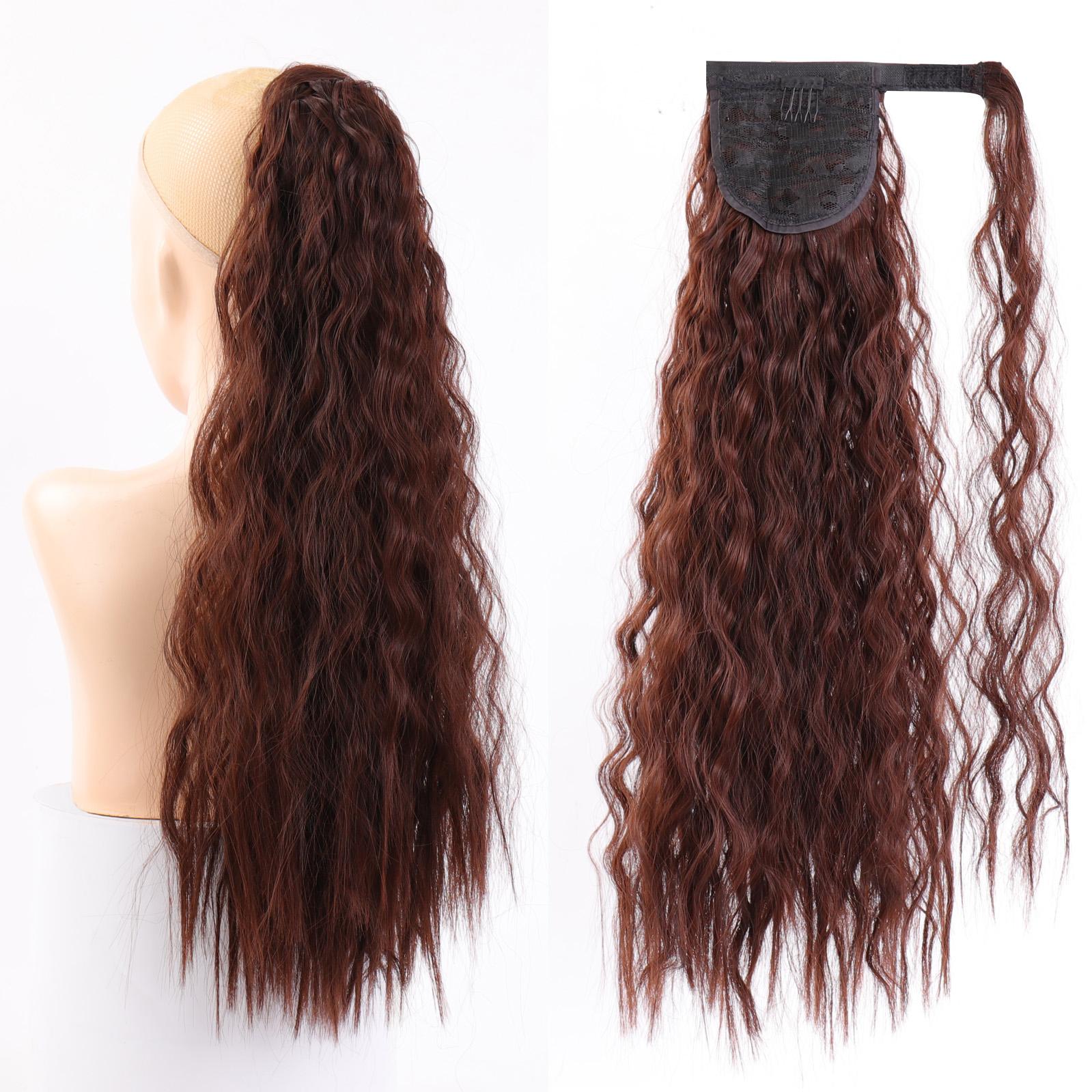 

Длинные вьющиеся синтетические заколки для хвоста на липучке в хвосте, накладные волосы, хвостик, шиньон с заколками для наращивания волос