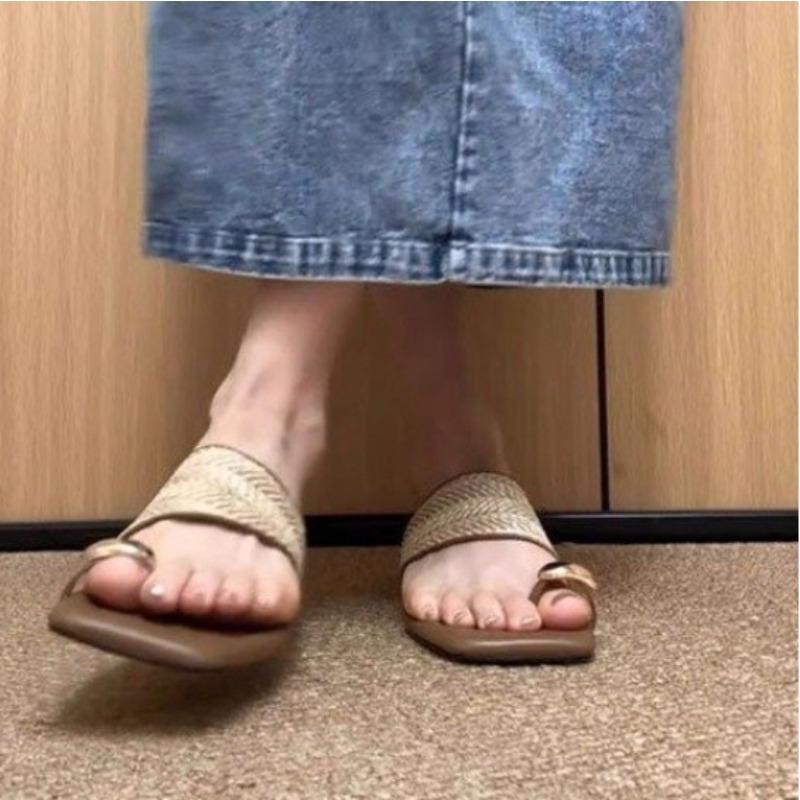 Fashion Summer New Fashion Weave Clip Toe High Heeled Sandals Women Square Toe Slippers Shoes Trend Slingback Chunky Dress Beach Pumps