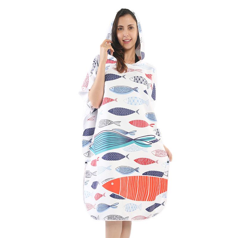 Quick-drying Swimming Towel Cape Cape Bath Towel Hooded Print Beach Swimming Surf Change Bathrobe