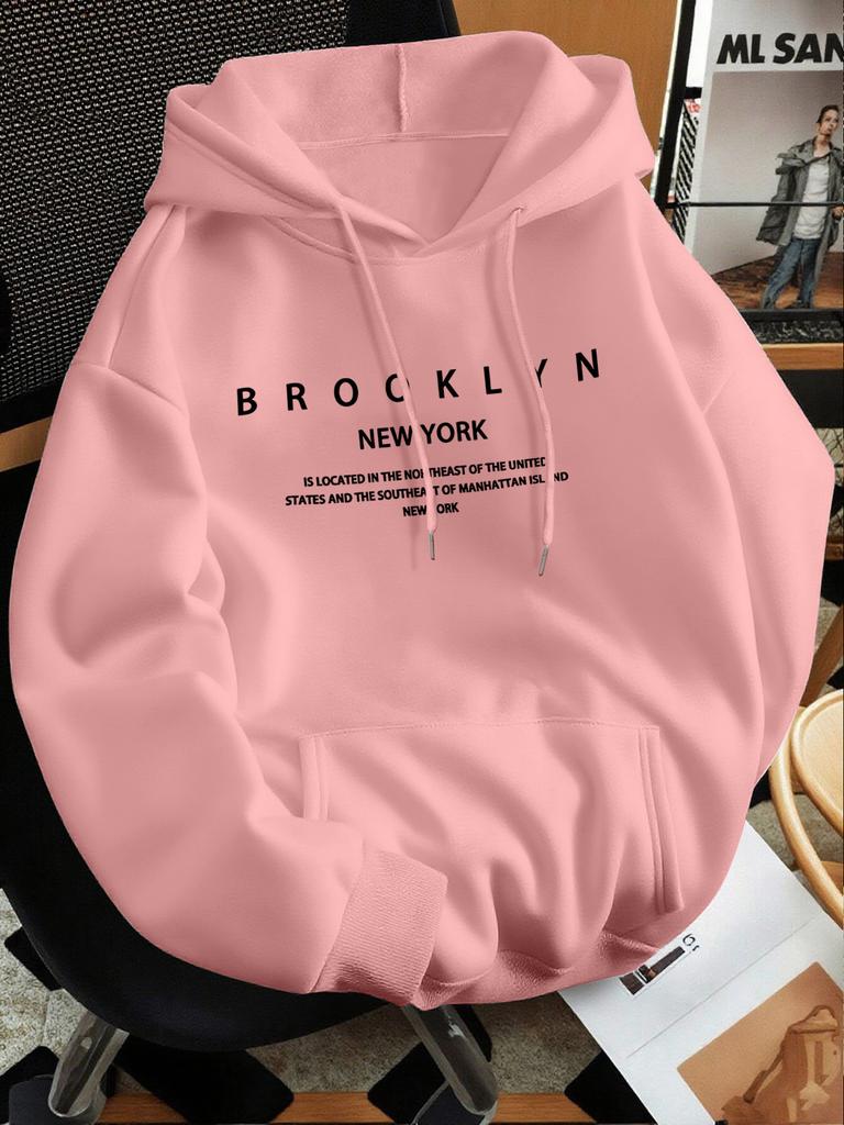 Simple and Fashionable Letter-printed Men's Fall-winter Fleece Pullover Hooded Casual Street-style Pullover Shirt