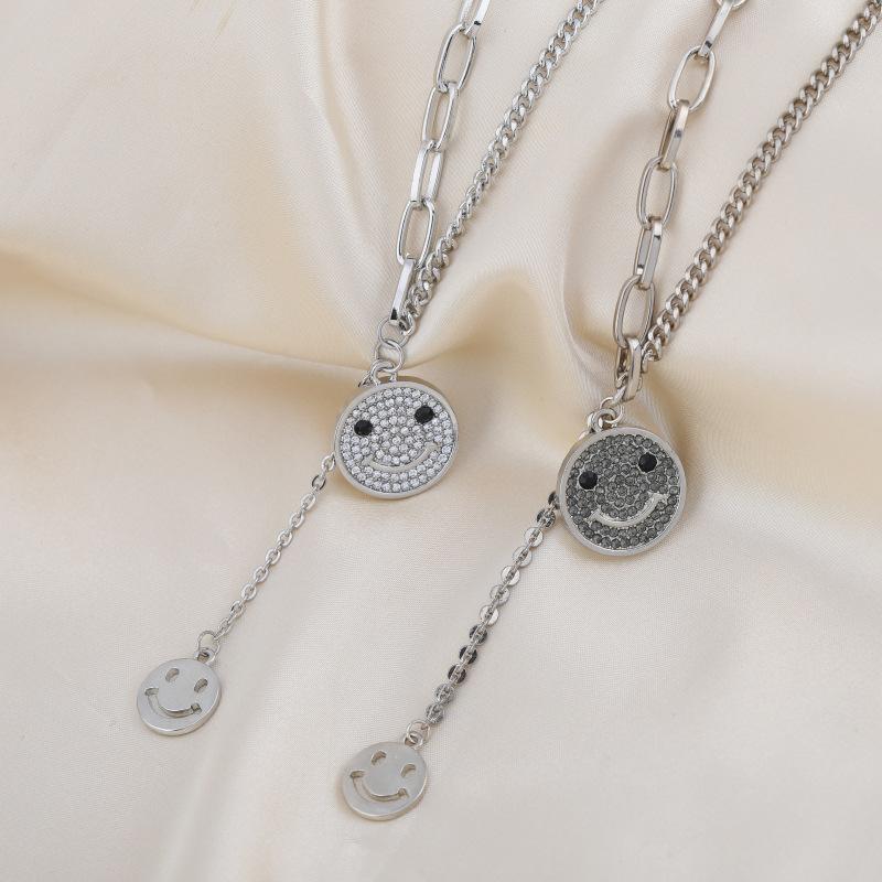 Charming Korean Design Smiley Face Necklace With Elegant Round Bead Chain For Everyday Wear