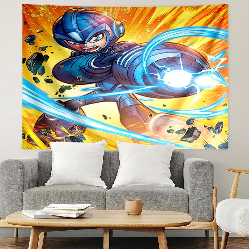 Cartoon Rockman Game Megaman1 Tapestry for Bedroom Aesthetic Classroom Tapestries Wall Hanging for Living Room Dorm Office,Ideal Creative Gift