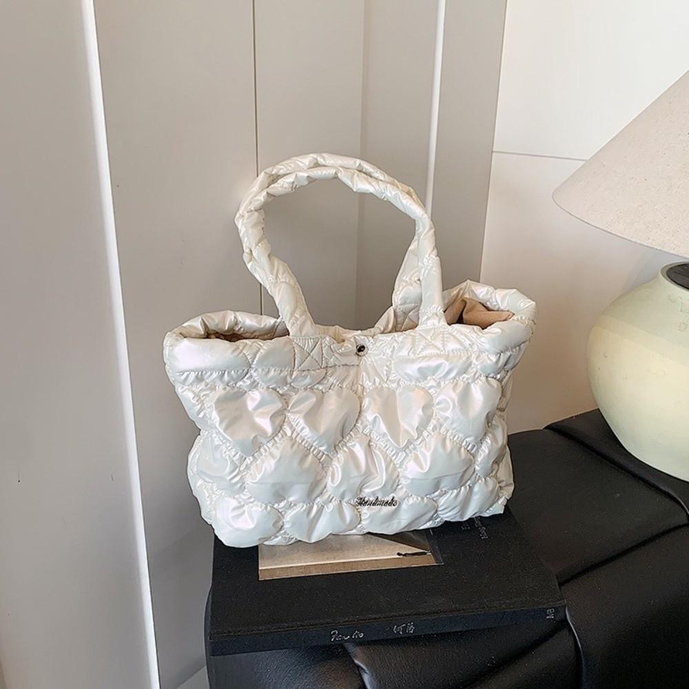 Solid Color Quilted Heart Bag Korean Women's Handbag Casual Puffy Tote Bag  Underarm Bags