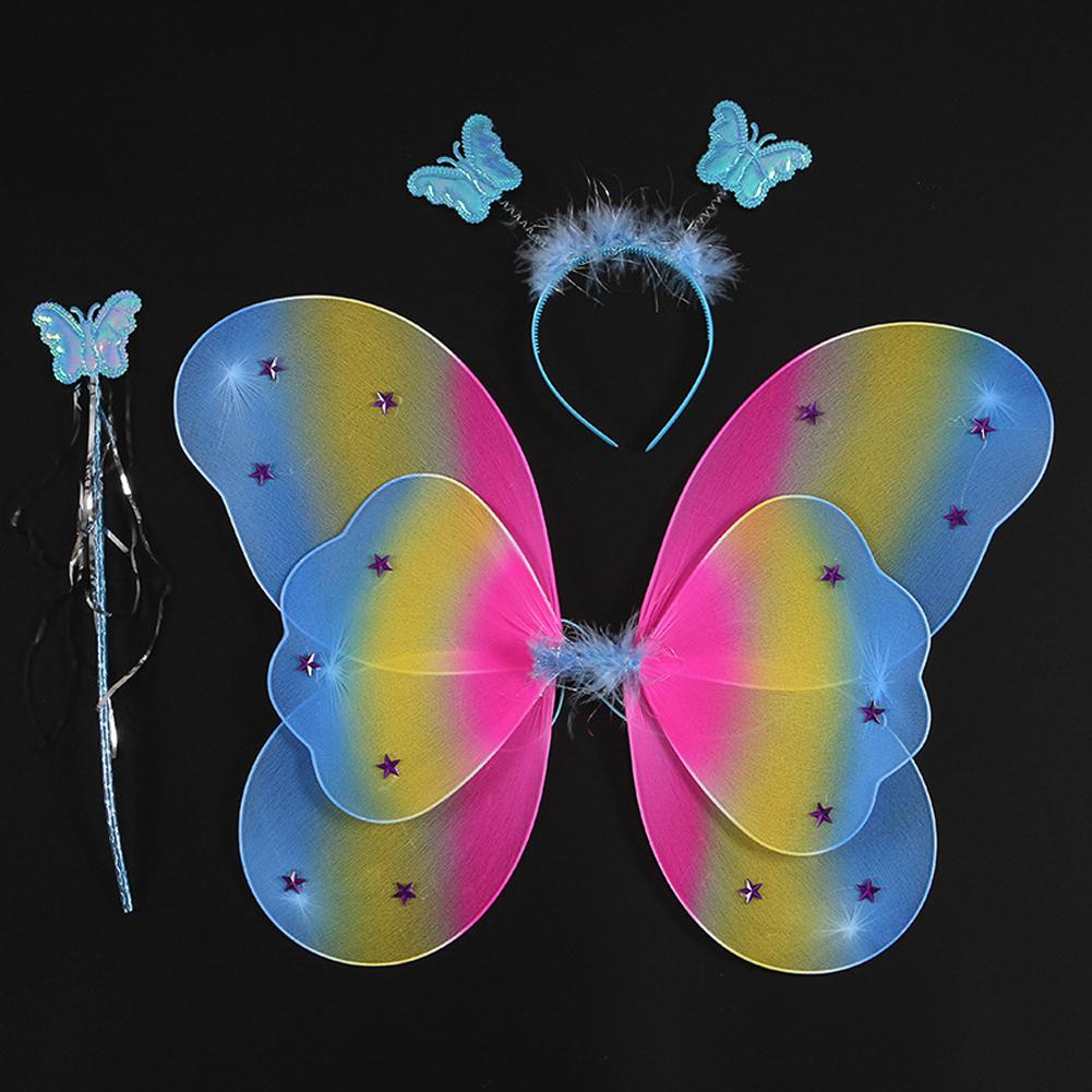 Kids Butterfly Wings Set Headband Wand Halloween Party Costume Children Fairy Props Christmas Photography Props