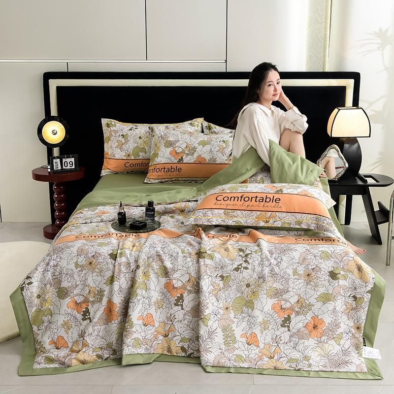 Piumone Estivo Sottile 4 pezzi Tessili per la Casa Lusso Leggero Coperta Estiva Fresca Taglia Queen Piumone per Aria Condizionata Set Lenzuolo Federe