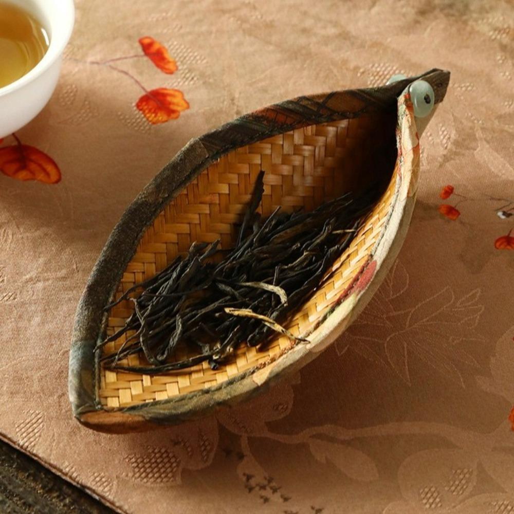 Akcesoria do herbaty Kung Fu Bambusowa pleciona sitko do herbaty Retro owalna łopatka do fusów herbacianych Chiński styl łyżeczka do herbaty Prezent