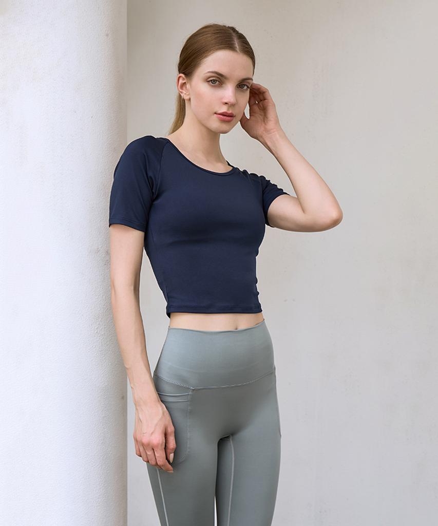NOKJOK Slender Crop Short Sleeve Tee Running Yoga Wear Pilates Wear (Type B)