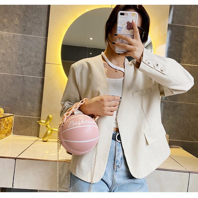 Tooxika Damen Neue runde Basketball-Handtasche mit Ball, vielseitige Umhängetasche, kleine Tasche