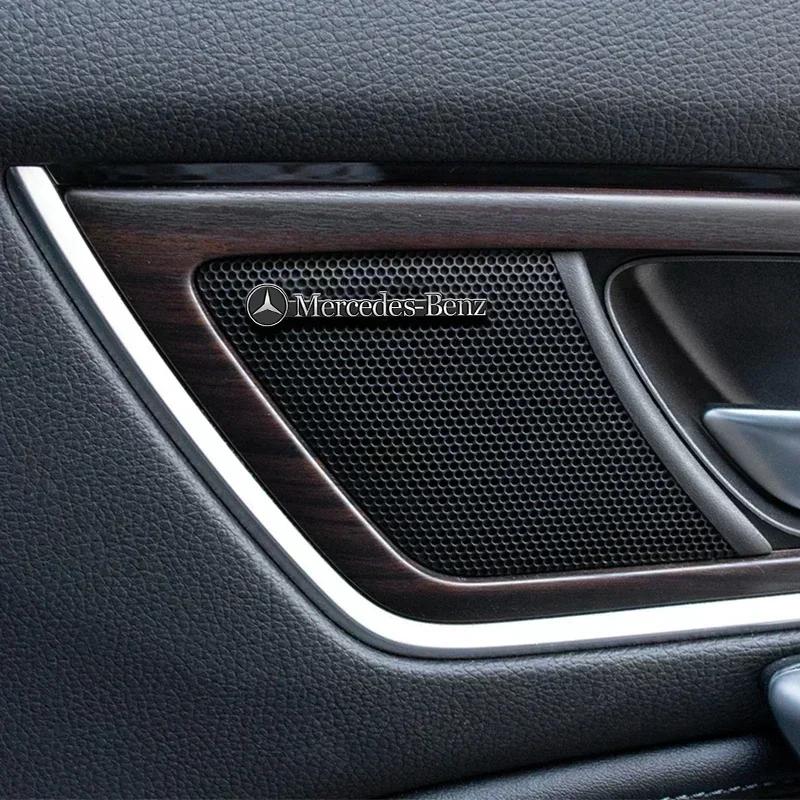 CQZ1 4/10pcs Car Styling 3D Aluminum Speaker Audio Stickers Badge Emblem Decal For Mercedes Benz AMG W124 W202 W203 W204 W210 W211