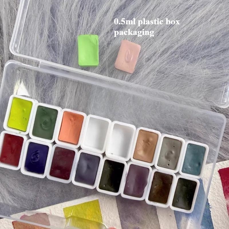 0.3/0.5/1/2ml 16-color Plastic Box Watercolor Paint Set Portable Watercolor Paint Students' Art Classes Painting Doodles Set