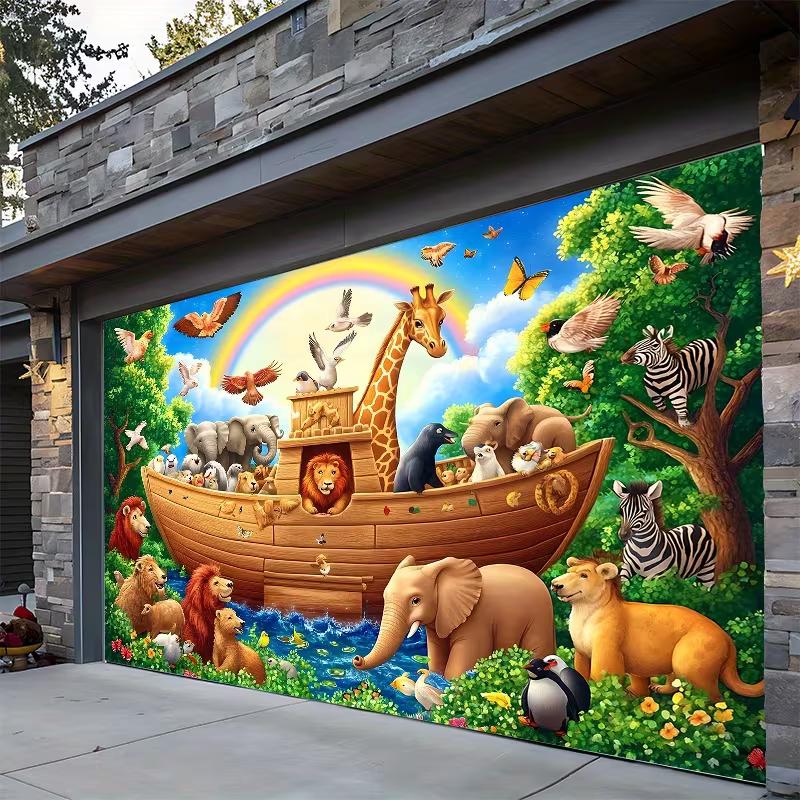 2D Noah's Ark Rainbow Zoo Animals Backdrop for Baby Shower Party Decoration