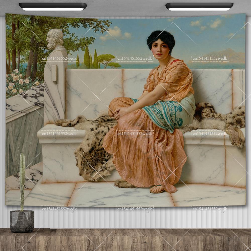 John William Waterhouse Artworks The Lady of Shalott Tapestry Wall Hanging Oil Paintings Home Decoration Aesthetic Tapestries