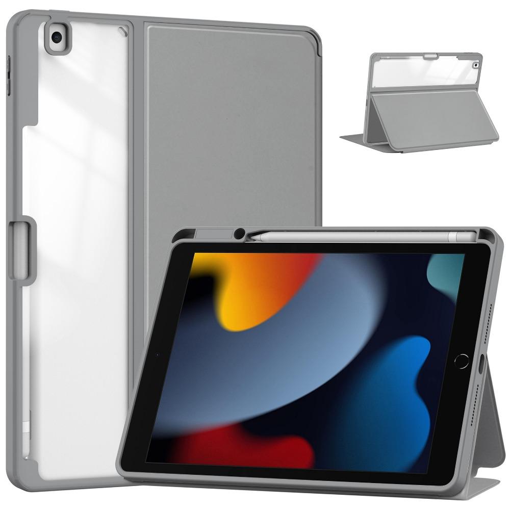 For iPad 10.2 Protective Case Transparent Stand Cover with Pencil Slot for iPad 7 8 9 Foldable Book Style Shell